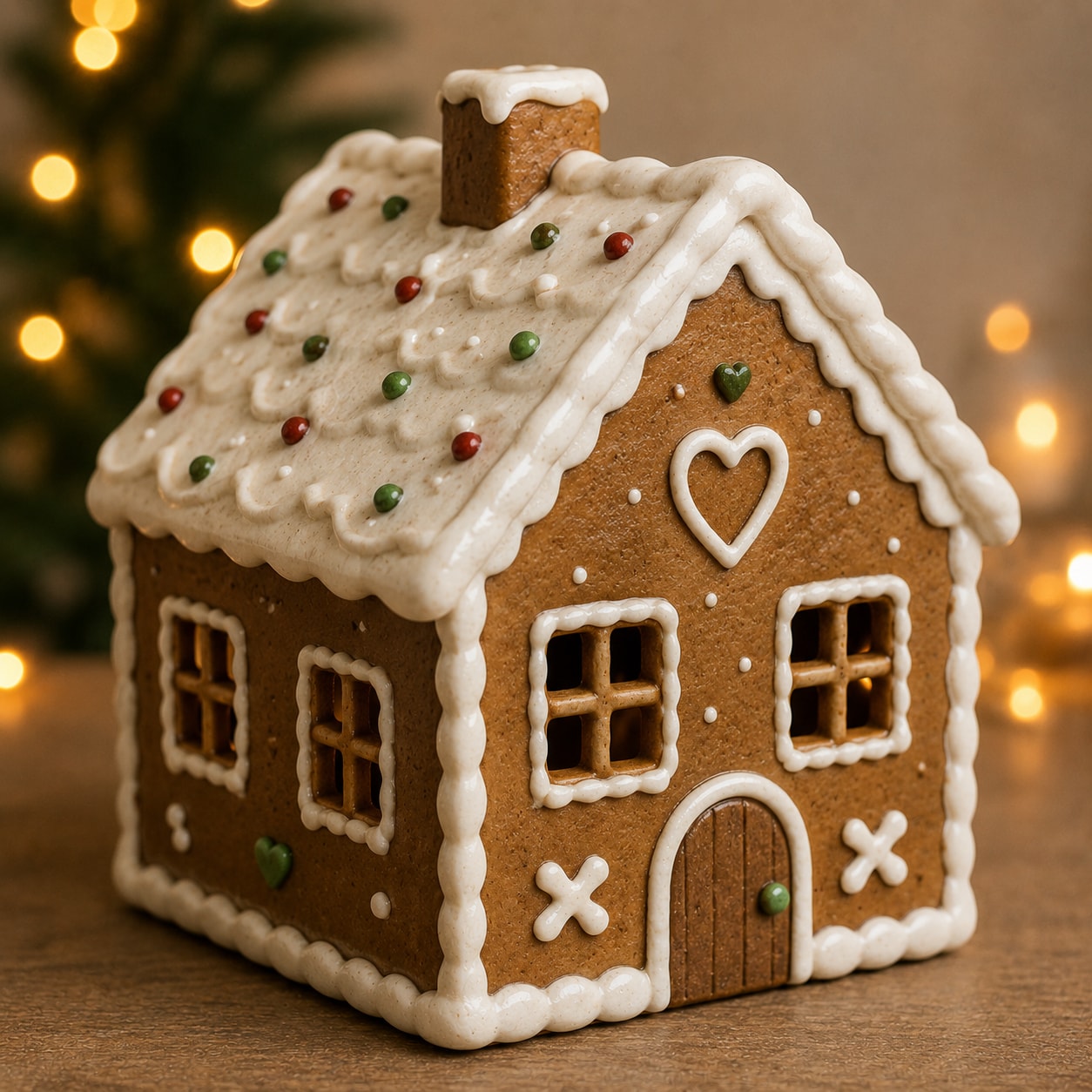 Ceramic gingerbread house with icing detail